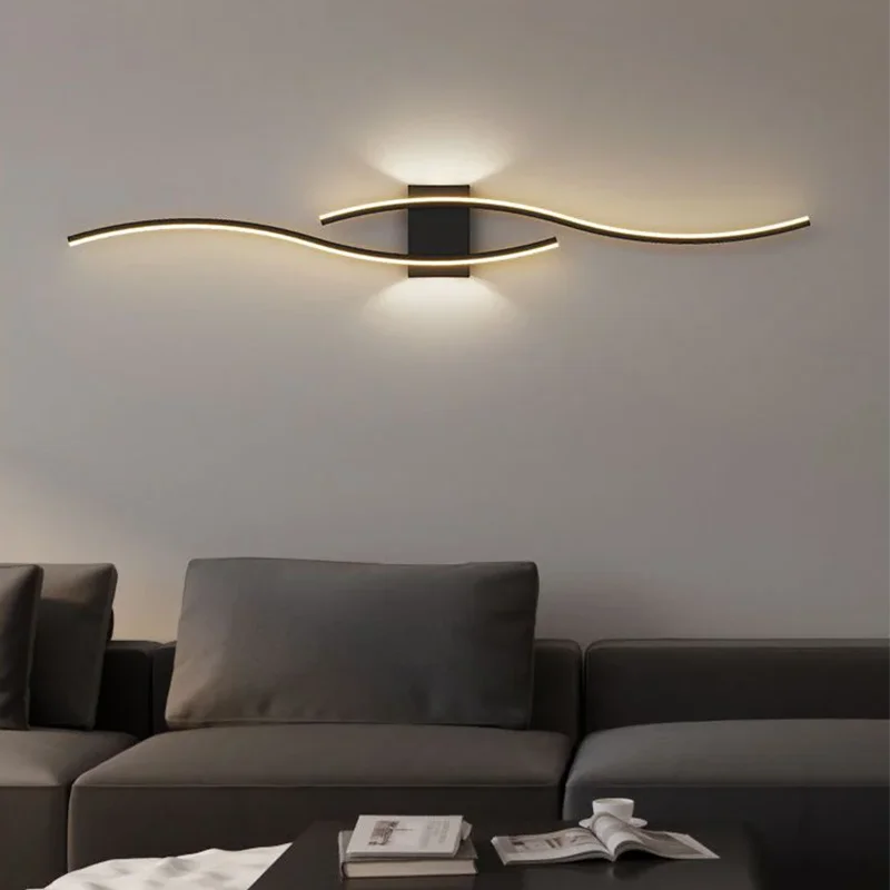 Applique murale Wave design ondulé avec diffuseur acrylique blanc et structure fer laqué - vue 4