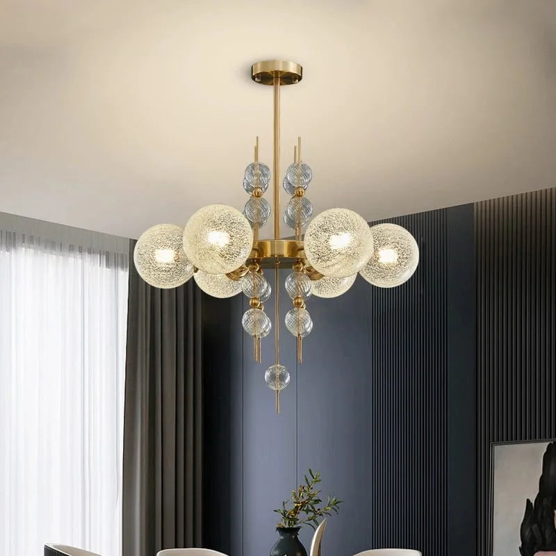Hanglamp in gepolijst staal en goudkleurig glas voor woonkamer en keuken – Aurelice
