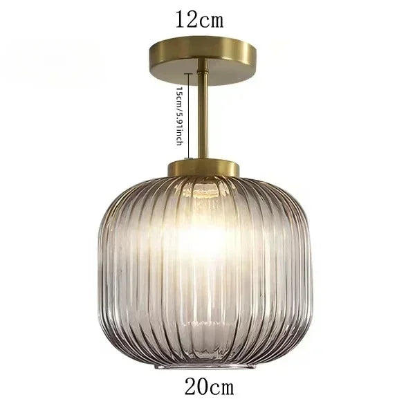 Retro plafondlamp van geribd glas voor woonkamer en gang – Crescianea