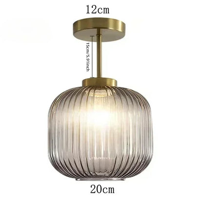 Retro plafondlamp van geribd glas voor woonkamer en gang – Crescianea