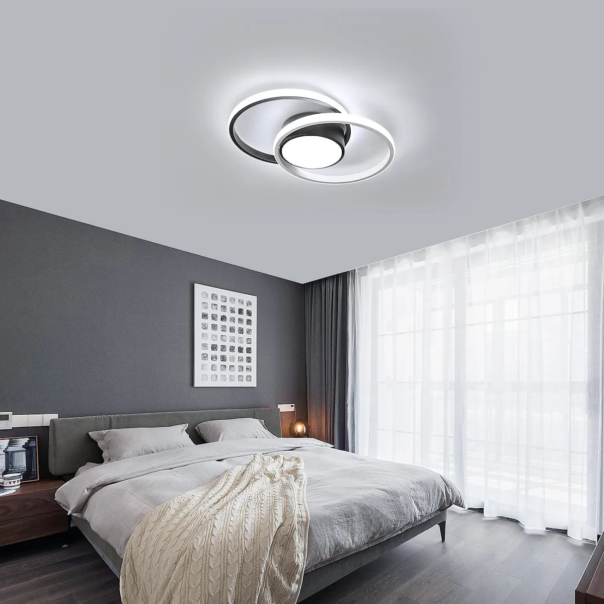 Plafonnier LED moderne en aluminium blanc 6500K pour chambre – Caelux