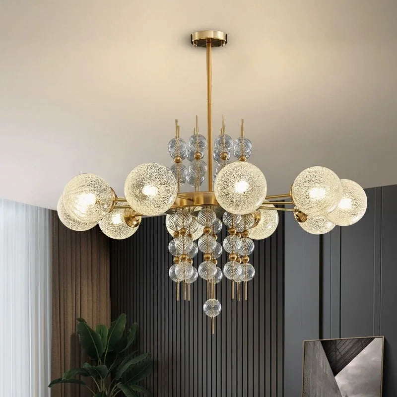 Hanglamp in gepolijst staal en goudkleurig glas voor woonkamer en keuken – Aurelice