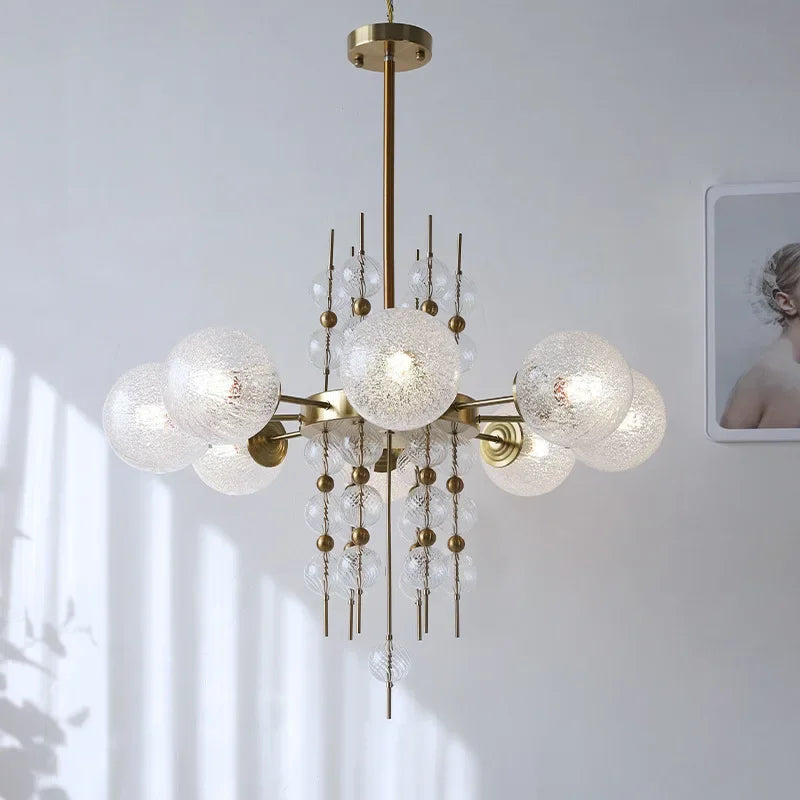 Suspension en acier poli et verre doré pour salon et cuisine – Aurelice