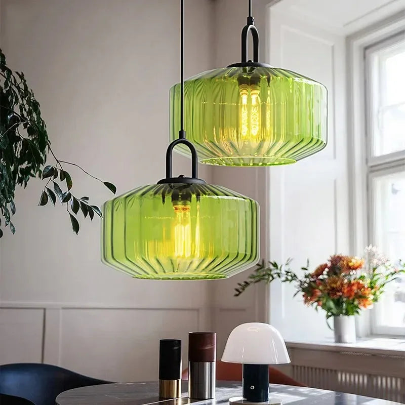 Hanglamp Gestructureerd Glas Vintage Stijl Groen – Tétra