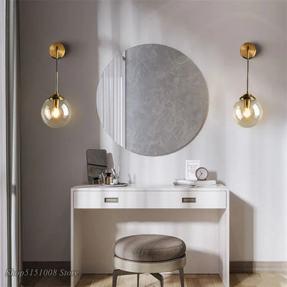 Wall Sconce Velix glass globe and electroplated metal - view 2