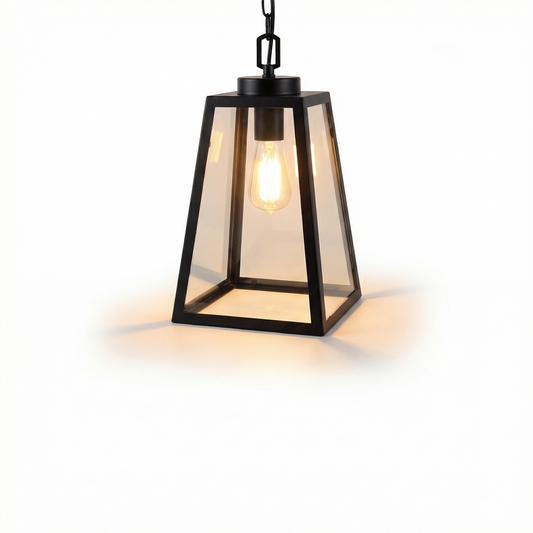 Hanglamp in smeedijzer en zwart glas voor eetkamer – Noircelest - Lumière
