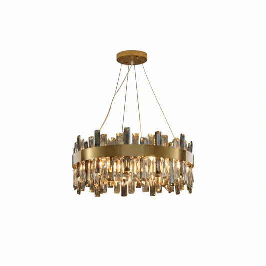Circulaire Gouden Kristallen Kroonluchter Hoge Glans Koninklijk Design – Vella - Lumière