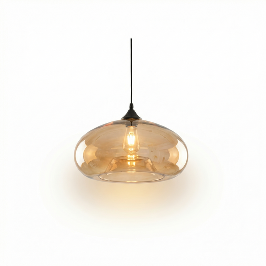 Hanglamp met ruimtelijk design en amberkleurig glas – Stella - Lumière
