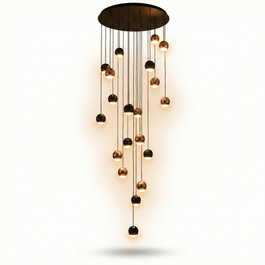 Moderne Hängelampe aus gebürstetem Stahl für Wohnzimmer – Célestaire - Lumière