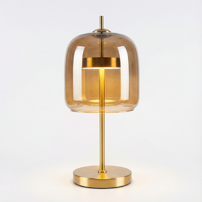 Lampe de chevet moderne Xiumis globe en verre et base métal doré brossé - vue 1