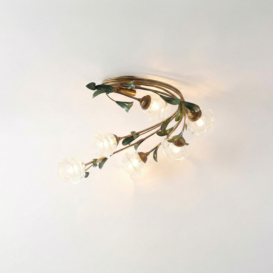 Plafondlamp Bloempatroon Chic Glas en Metaal – Eliova - Lumière