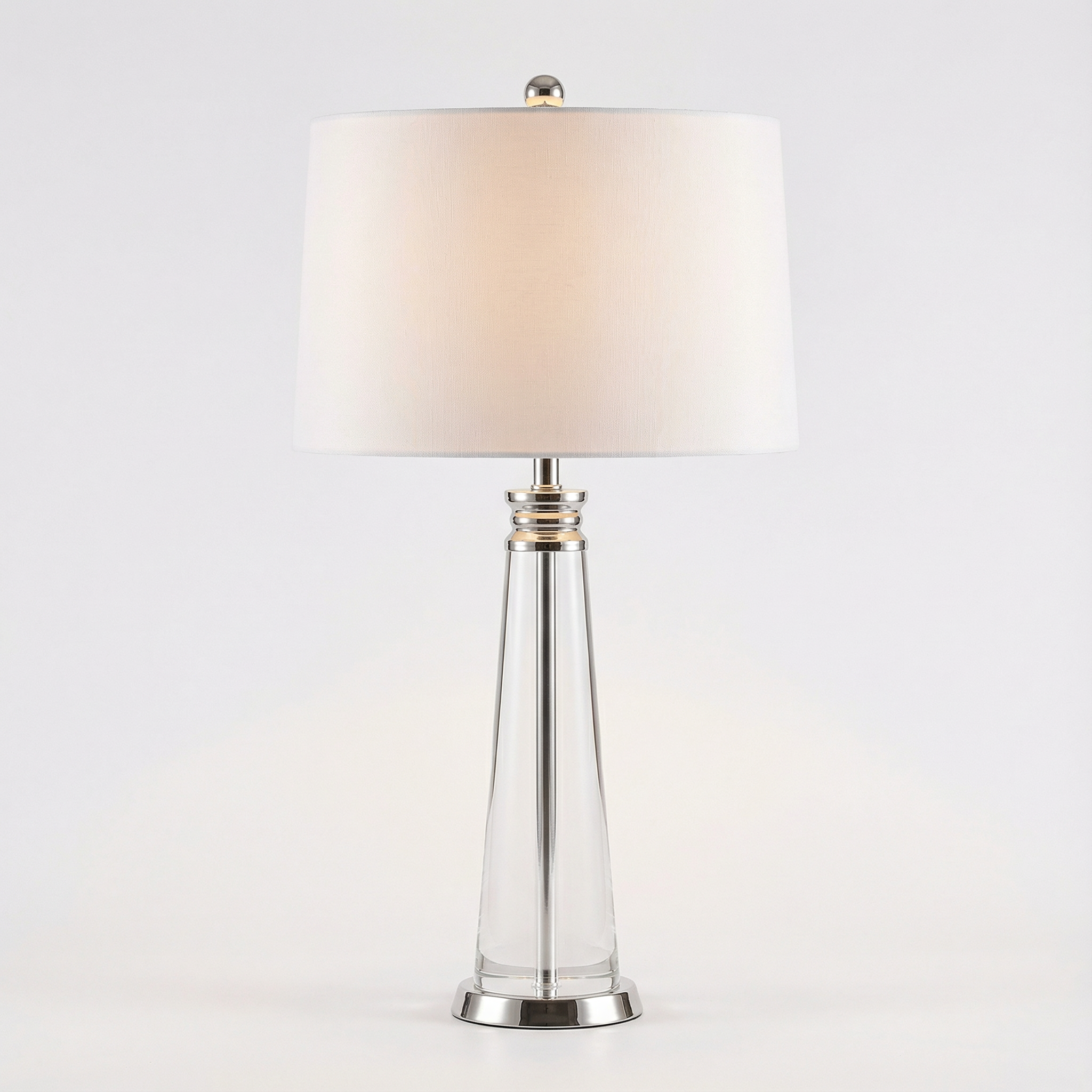 Contemporary Bedside Lamp Lunara in Crystal and Steel with White Fabric Shade - View 1