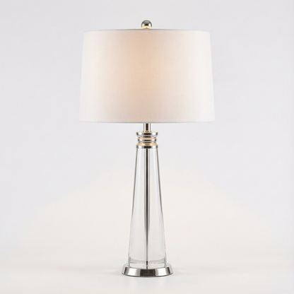Lampe de chevet contemporaine Lunara en cristal et acier avec abat-jour tissu blanc - vue 1