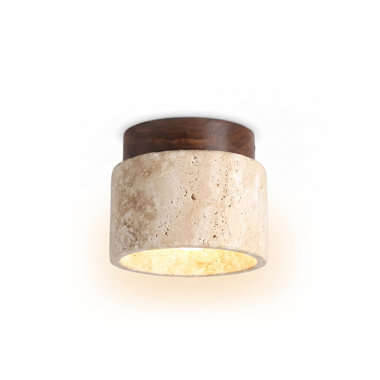 Compact Travertine Ceiling Light with Refined Finish – Capsule - Lumière