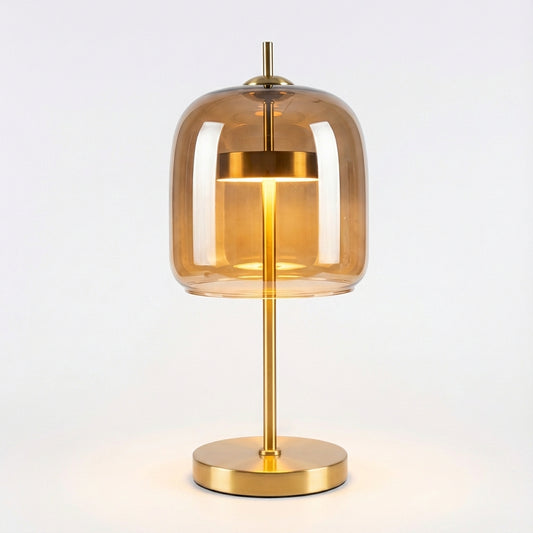 Lampe de chevet moderne Xiumis globe en verre et base métal doré brossé - vue 1 - Lumière