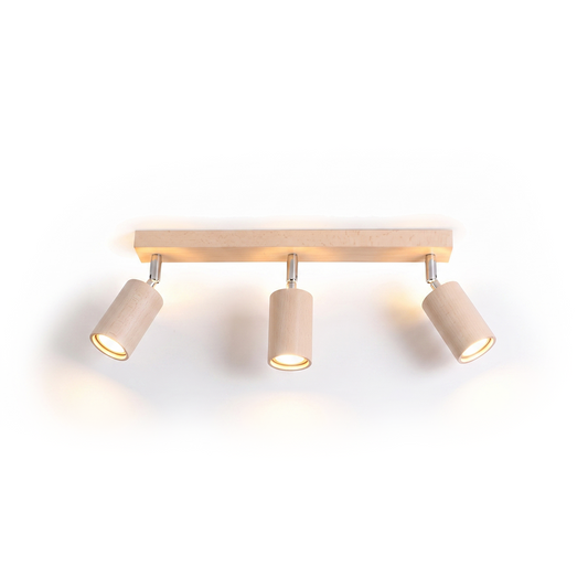 Plafonnier bois naturel scandinave 3 spots – Modèle Norveth - Lumière