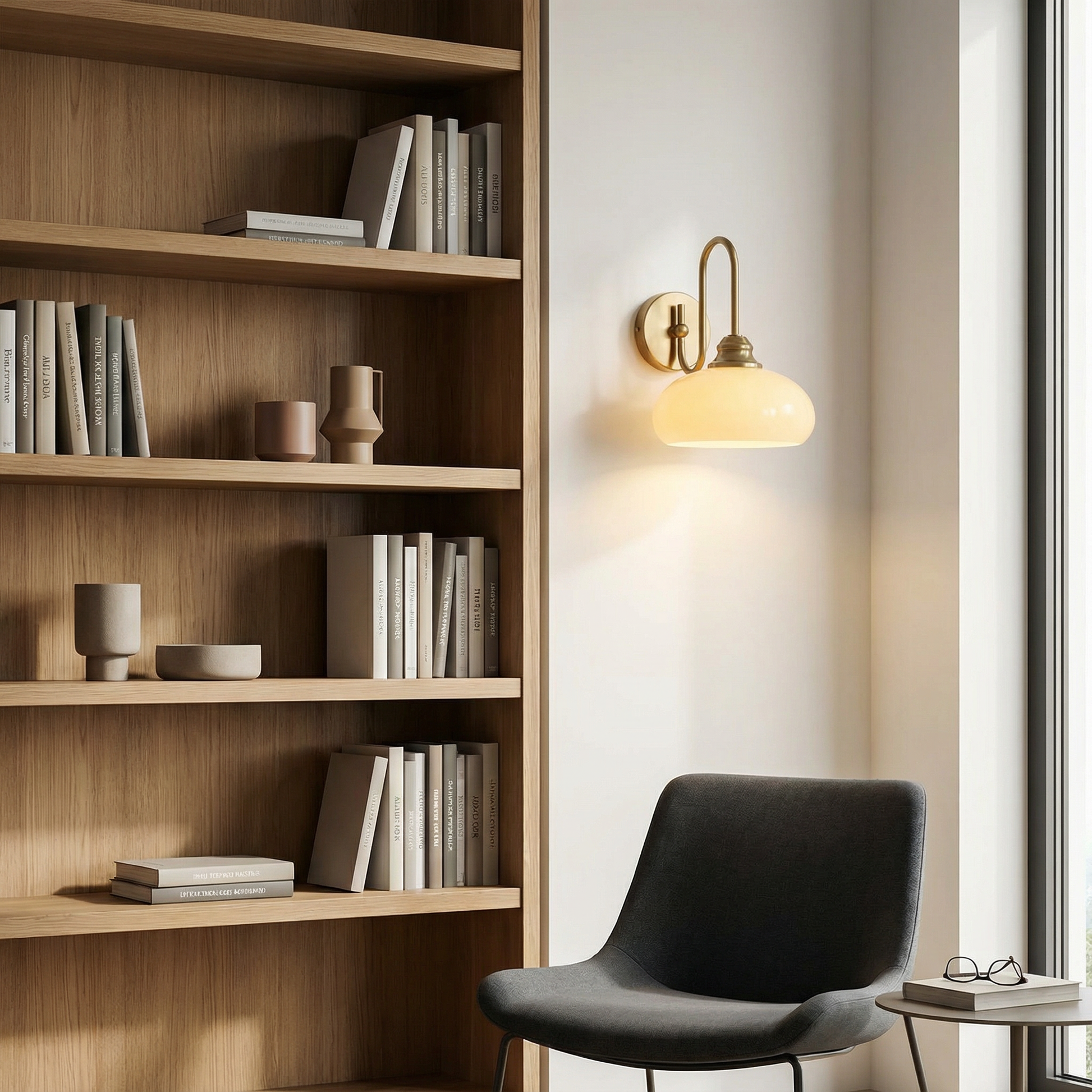 Minimalist wall sconce Eléganza in textured glass and polished metal - view 3