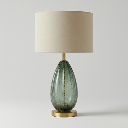 Lampe de Table Design Verre Ambré & Métal – Prisma