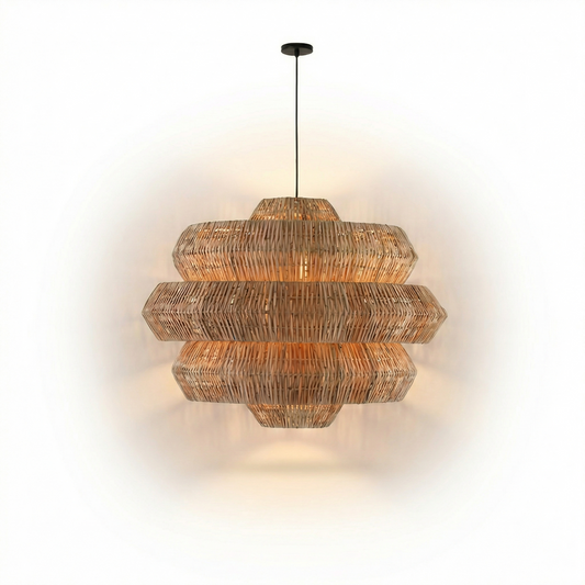 Suspension in gevlochten rotan Wabi-Sabi stijl voor eetkamer – Naiadis - Lumière
