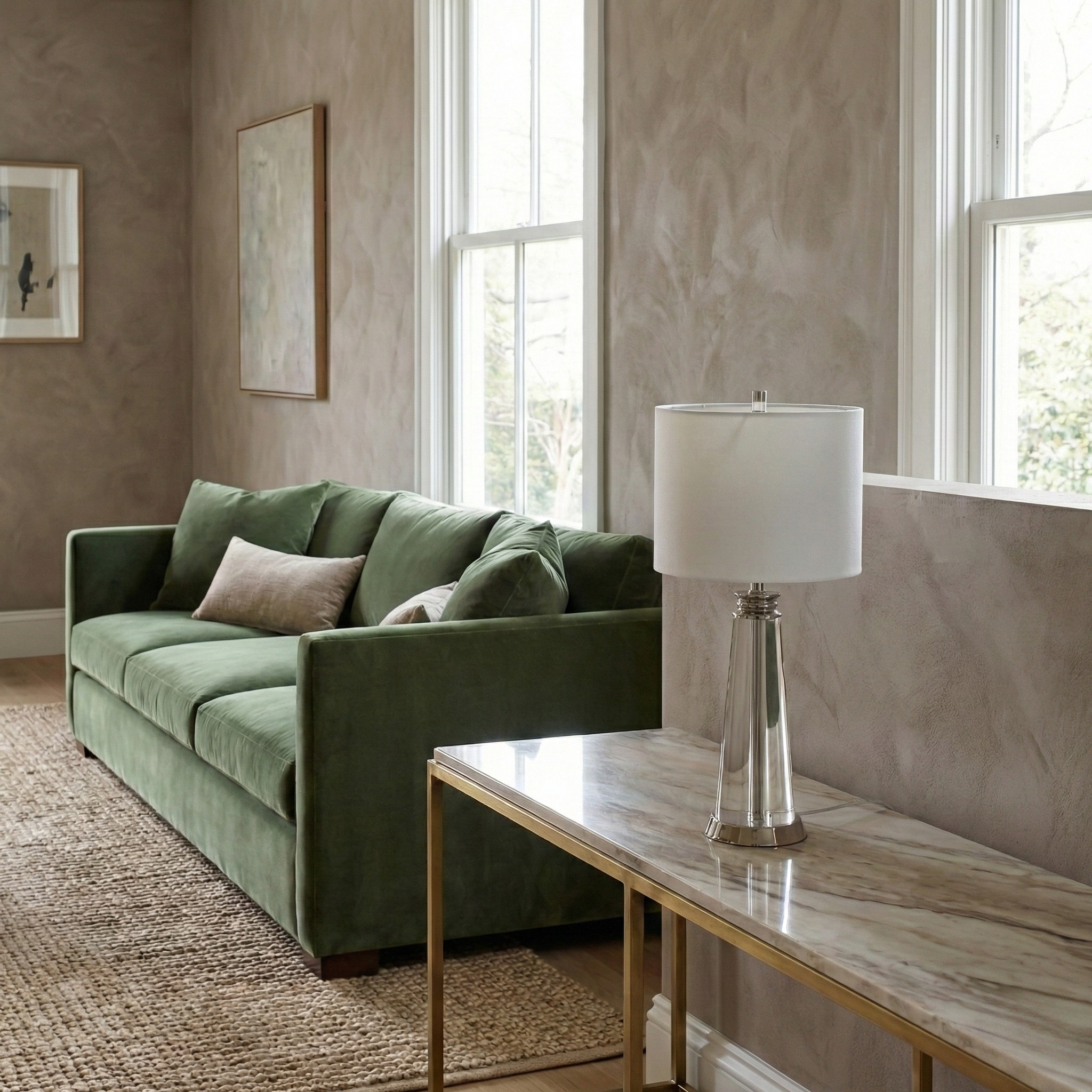 Contemporary Bedside Lamp Lunara in Crystal and Steel with White Fabric Shade - View 3