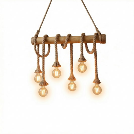 Natuur & Industriële Hanglamp Bamboe Touw Authentiek – Volya - Lumière
