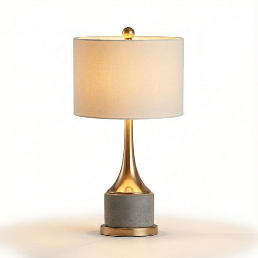 مصباح الطاولة Vénusia بتصميم بسيط مع جسم حديدي ذهبي وعاكس نسيج أبيض - عرض 1 - Lumière