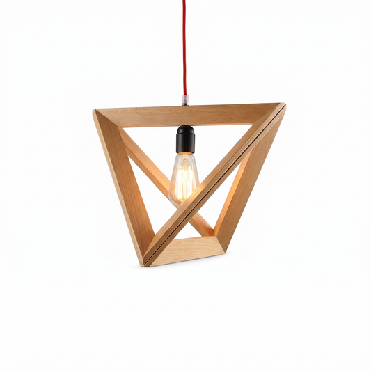 Pyramidenförmige Holz-Hängelampe für Wohnzimmer – Trigonéa - Lumière