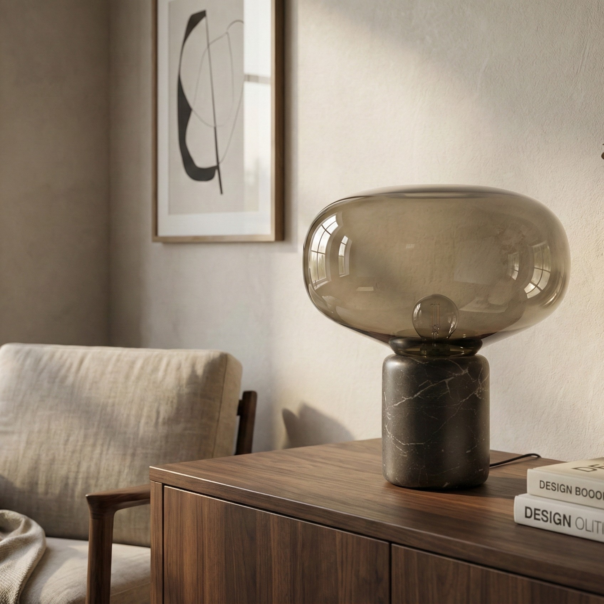 Elegant Table Lamp black marble and blown glass Luxor - view 2