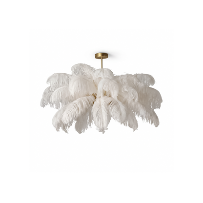 Lustre en plumes d’autruche LED blanc pour salon – Featherelle
