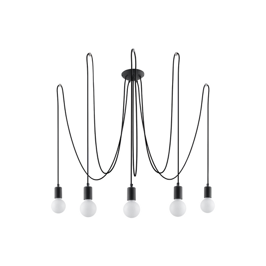 Minimalistische zwarte kroonluchter met 5 lampen – model Aethron