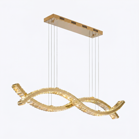 Lineaire hanglamp van kristal en goudkleurig staal – Evos