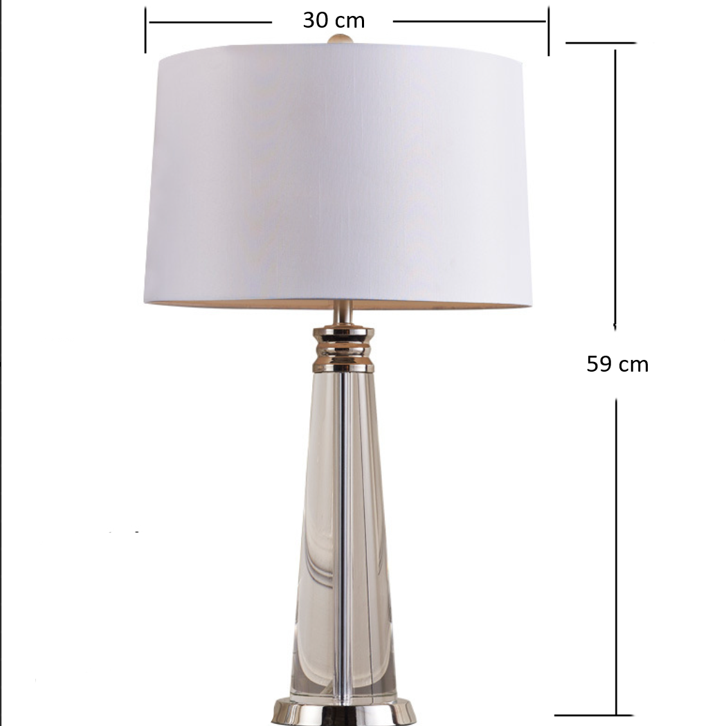 Contemporary Bedside Lamp Lunara in Crystal and Steel with White Fabric Shade - View 9