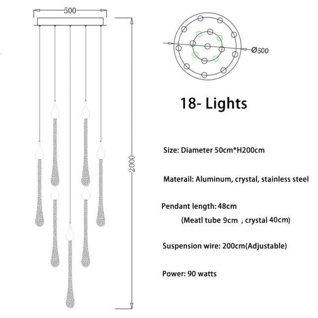 Lustre Cristal Doré pour Escalier – Oréade