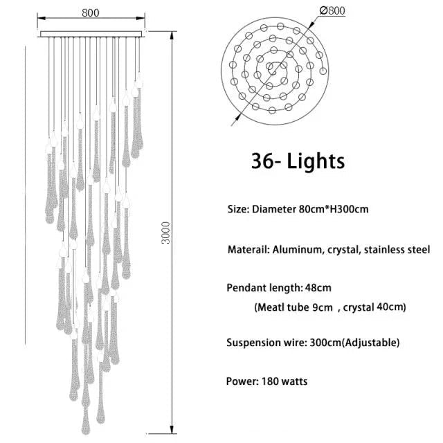 Gouden kristallen kroonluchter voor trap – Oréade