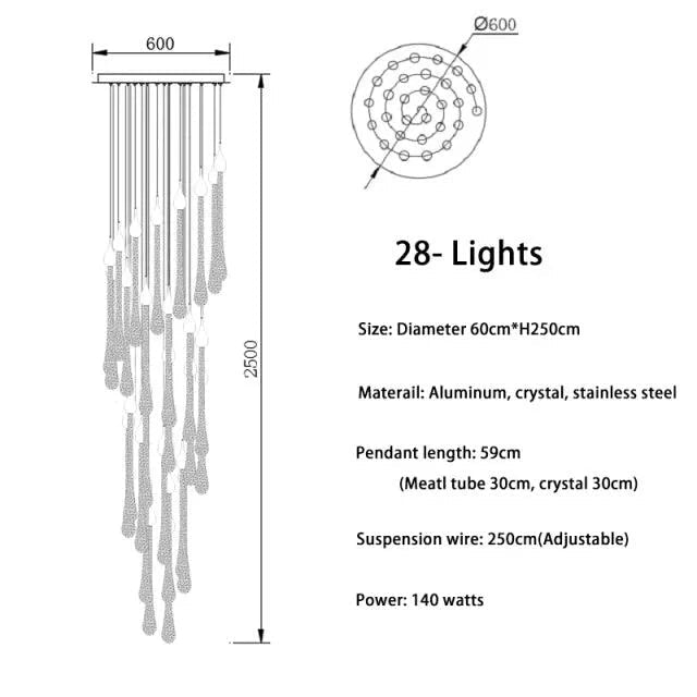 Lustre Cristal Doré pour Escalier – Oréade