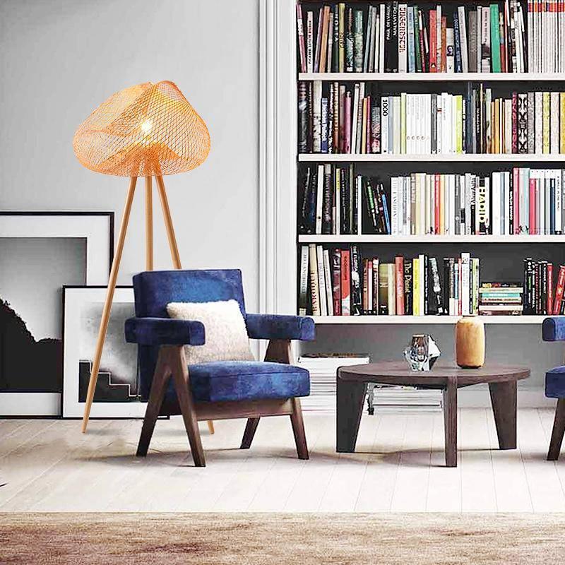 Lampadaire Bambou Rotin Trépied Naturel – Elyora