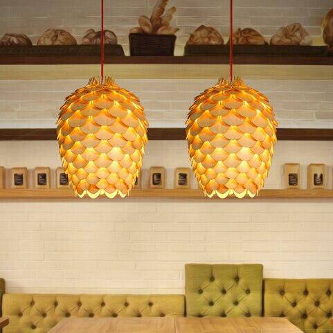 Suspension luminaire bois sculpté nature forme arrondie Orena - vue 7